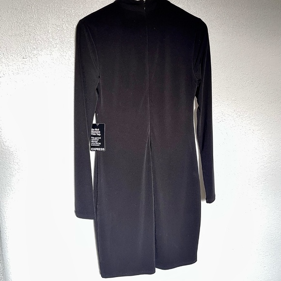 NWT Express Black Bodycon Keyhole Neck Long Sleeve Fall Mini Dress Size 8 Medium - Picture 5 of 10